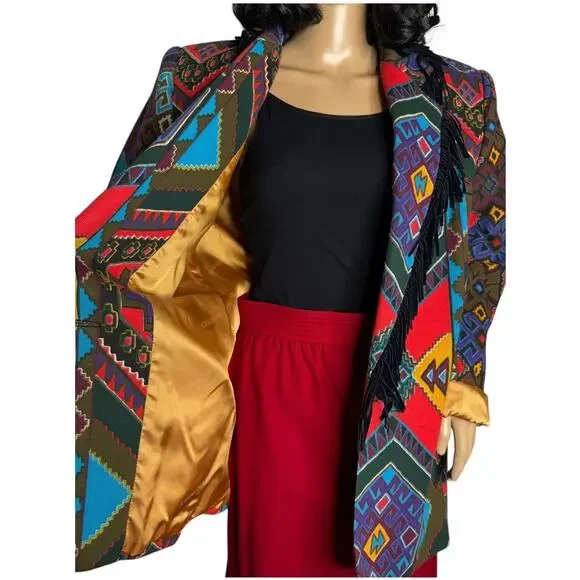 Vintage Criscione NEW YORK western fringed aztec oversized coat size medium - Picture 11 of 16